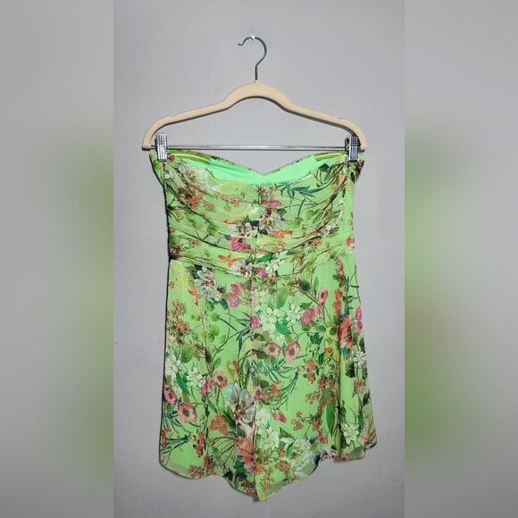 JAY GODFREY Lydia Romper Size 8 Floral Kelly Green Strapless Feminine Shorts - Picture 5 of 10